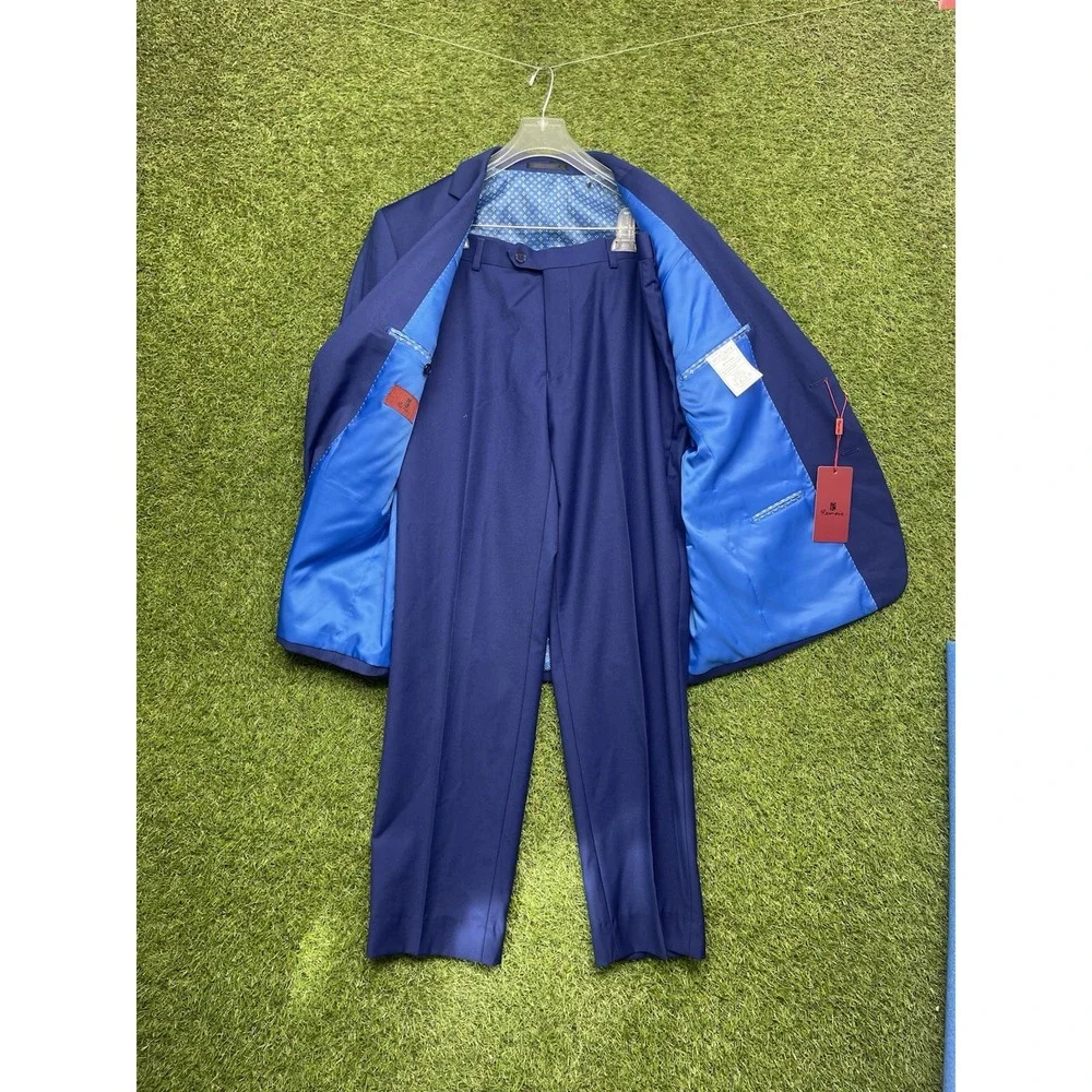 Renoir Suit Set Mens 40 2 Piece Dark Blue Wool Italian Blazer 40 Pants 34x30 NWT
